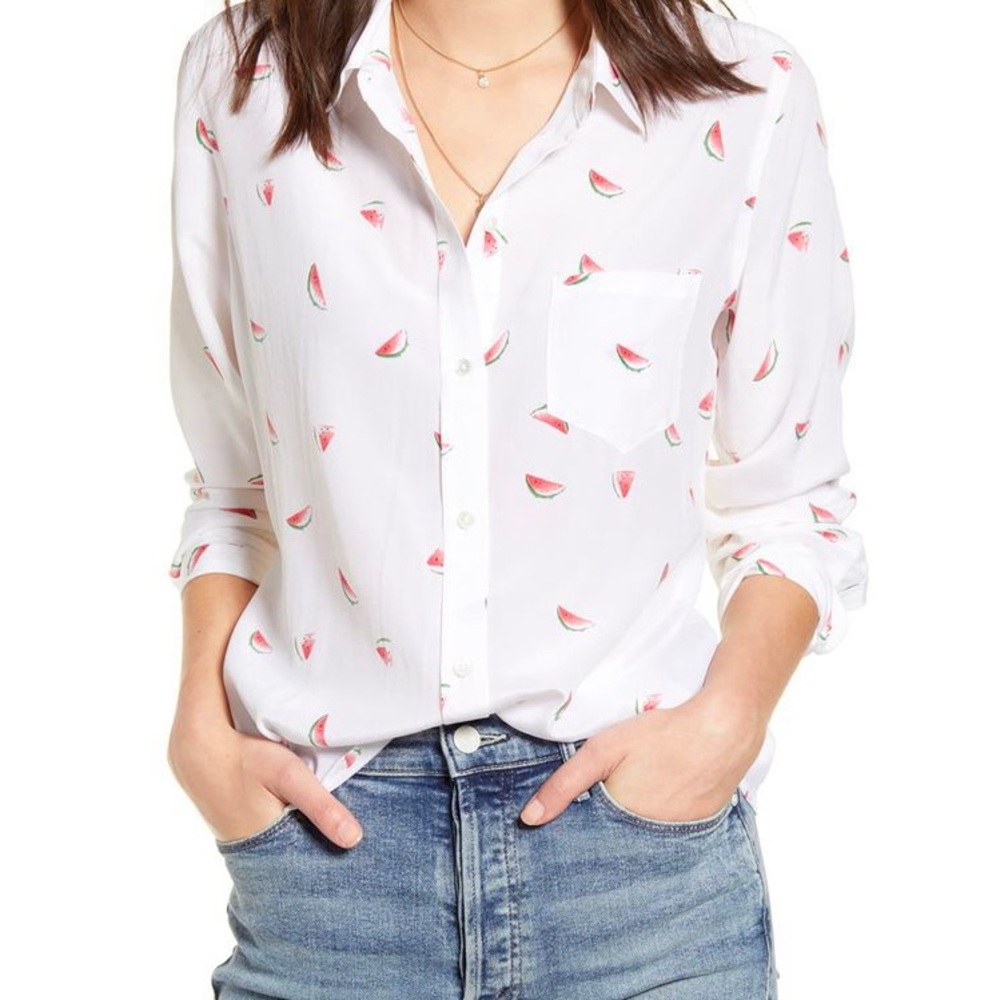 Rails Silk Watermelon-Print Button-Down Blouse